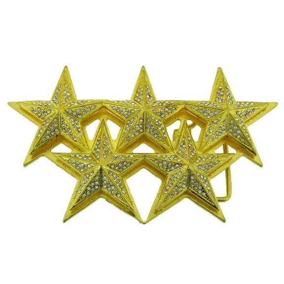 Five Stars Rhinestones Gold Finished Belt Buckle Blinged Iced Out Hip Hop Rock Style Limited Production