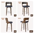 thumbnail image 3 of ClinQ 26 inch Swivel Bar Stool Set of 1, Counter Height Bar Chair with Walnut Legs and Silver Ring Footrest, Upholstered Faux Leather, Blue, 3 of 6
