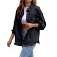 thumbnail image 3 of Women's Basic Button Down Stretch Fitted Long Sleeves Denim Jean Jacket, 3 of 6