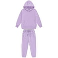 thumbnail image 2 of Kaerm Kids Hooded Tracksuit Long Sleeve Drawstring Pullover Sweatshirts with Sweatpants Set Hoodie Light Purple 110, 2 of 9