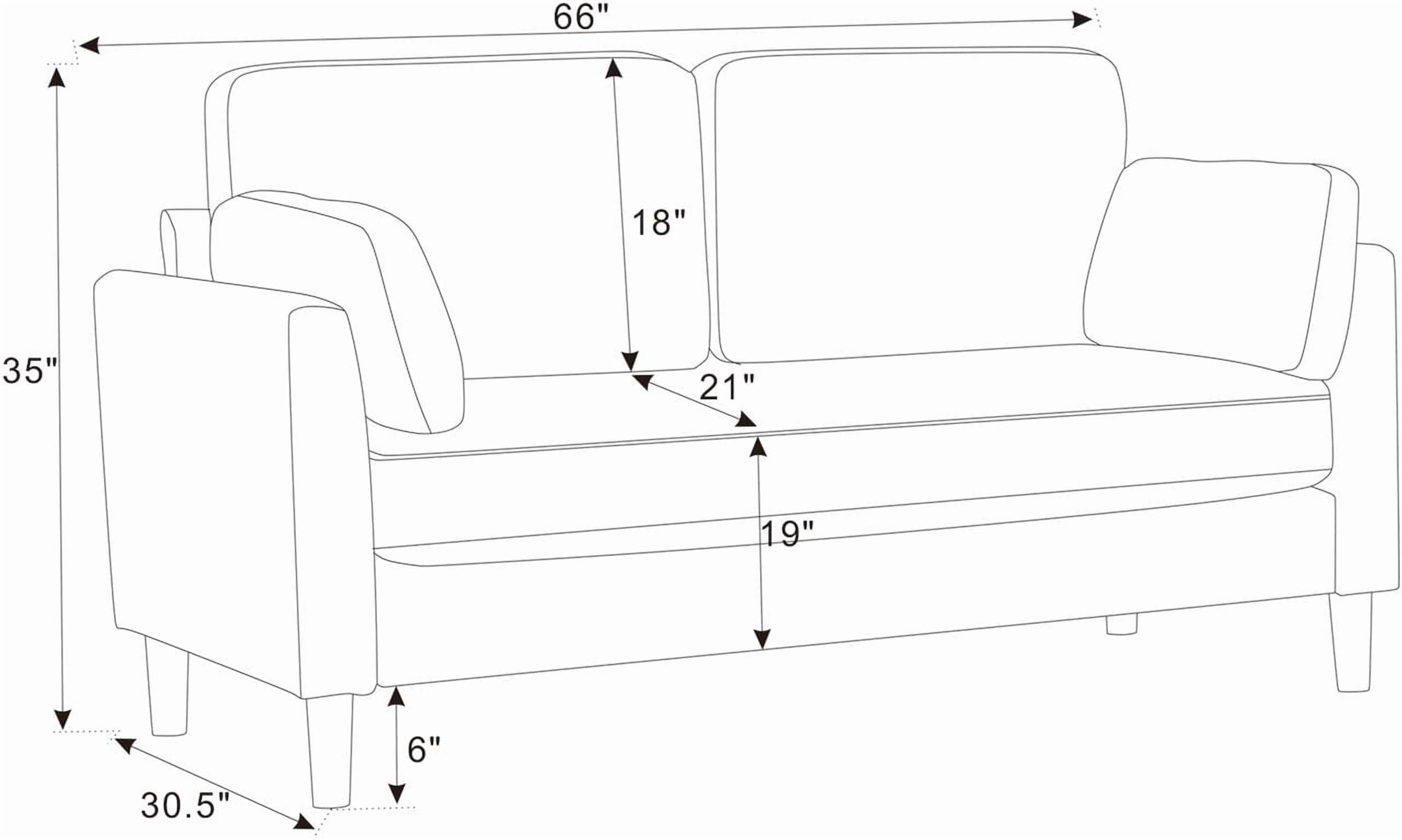 FFH 66" Loveseat Couch, Modern 2-Seater Sofa for Small Space, Gray Polyester