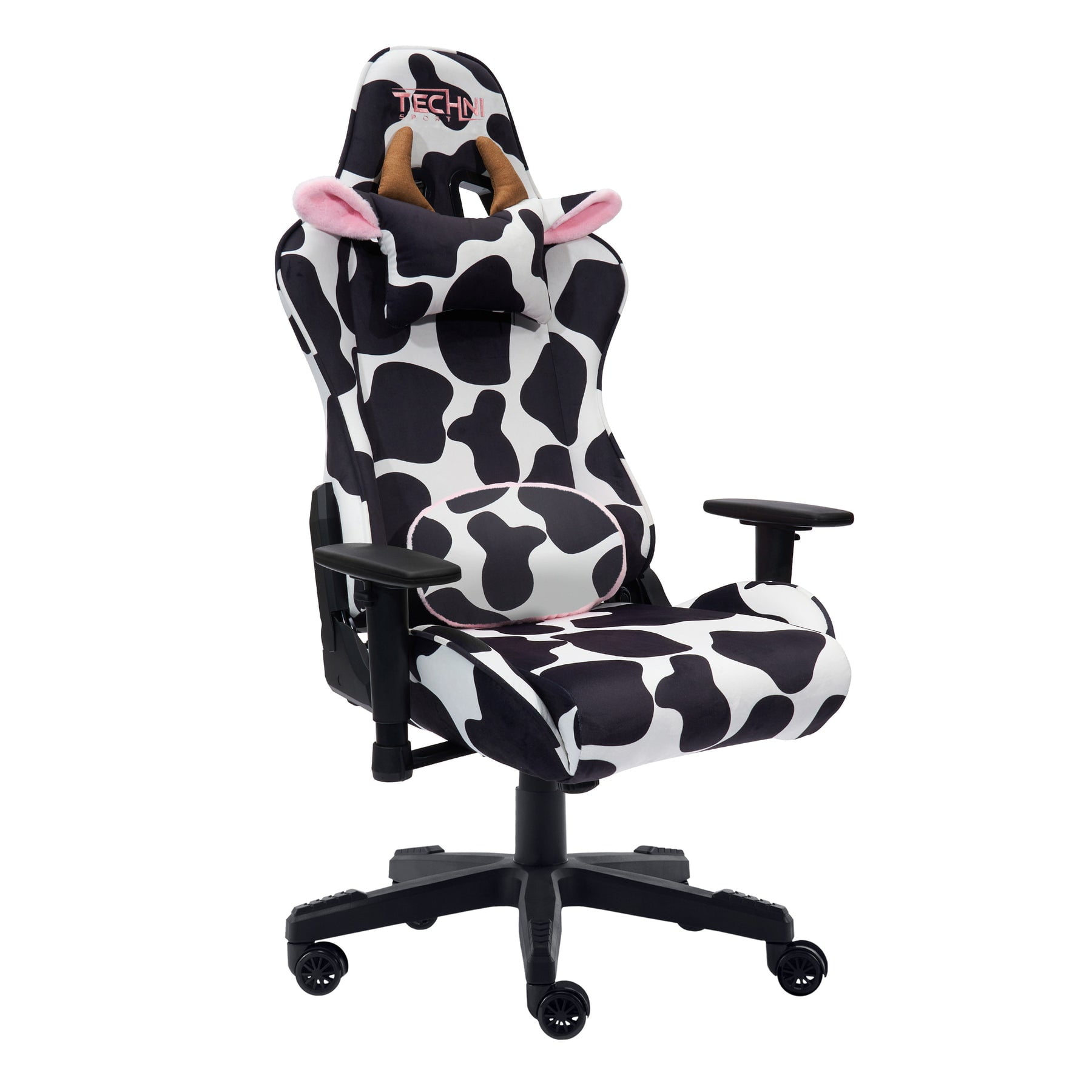 Techni Sport TS85 Luxx Series Gaming Chair with Memory Foam Seat, Black/White Cow Print RTA-TS85-COW