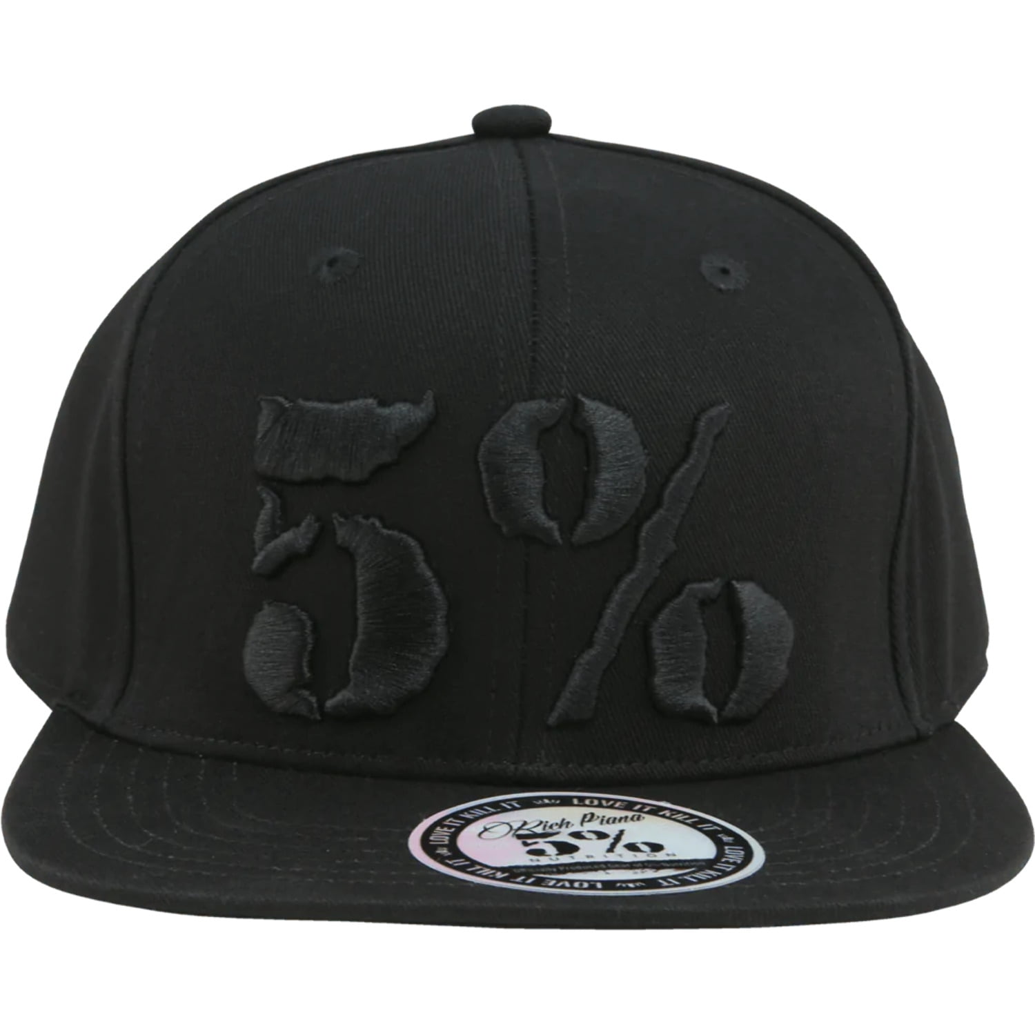 5% Nutrition Rich Piana Black Trucker Hat, Snapback Baseball Hat - Adjustable Flexfit Flat Bill Cap for Men and Women, Embroidered Black 5 Percent Logo