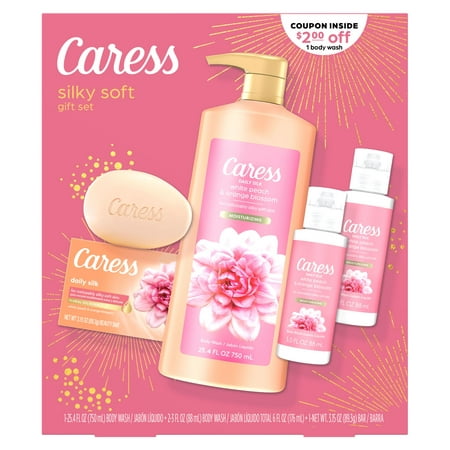 Caress Daily Silk Female Gift Pack: 25.4oz Body Wash, Bar Soap & Travel Size for All Skin Types