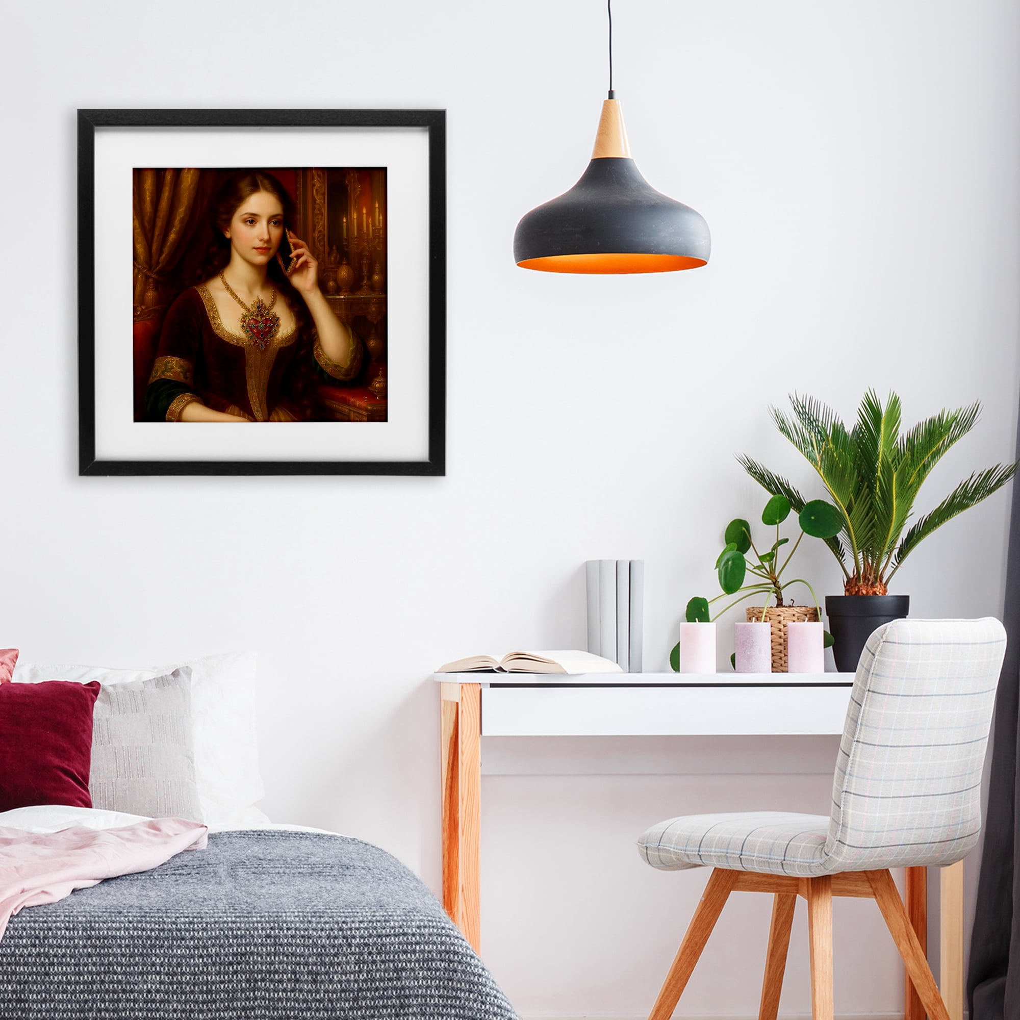 Stupell Industries Rococo Woman with Cell Phone Black Framed Print Under Glass, design by Grotto Studios