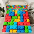 thumbnail image 2 of Erosebridal 3D Construction Bed Sheets Set Queen, Building Blocks Sheet Set, Rainbow Colorful Brick Sheets Funny Patchwork Geometric Rectangle Top Sheet, 2 of 5