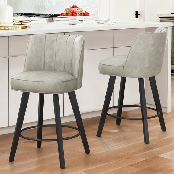 Dycanpo 26" Counter Height Bar Stools with Back Set of 2, Faux Leather Upholstery for Kitchen, Gray