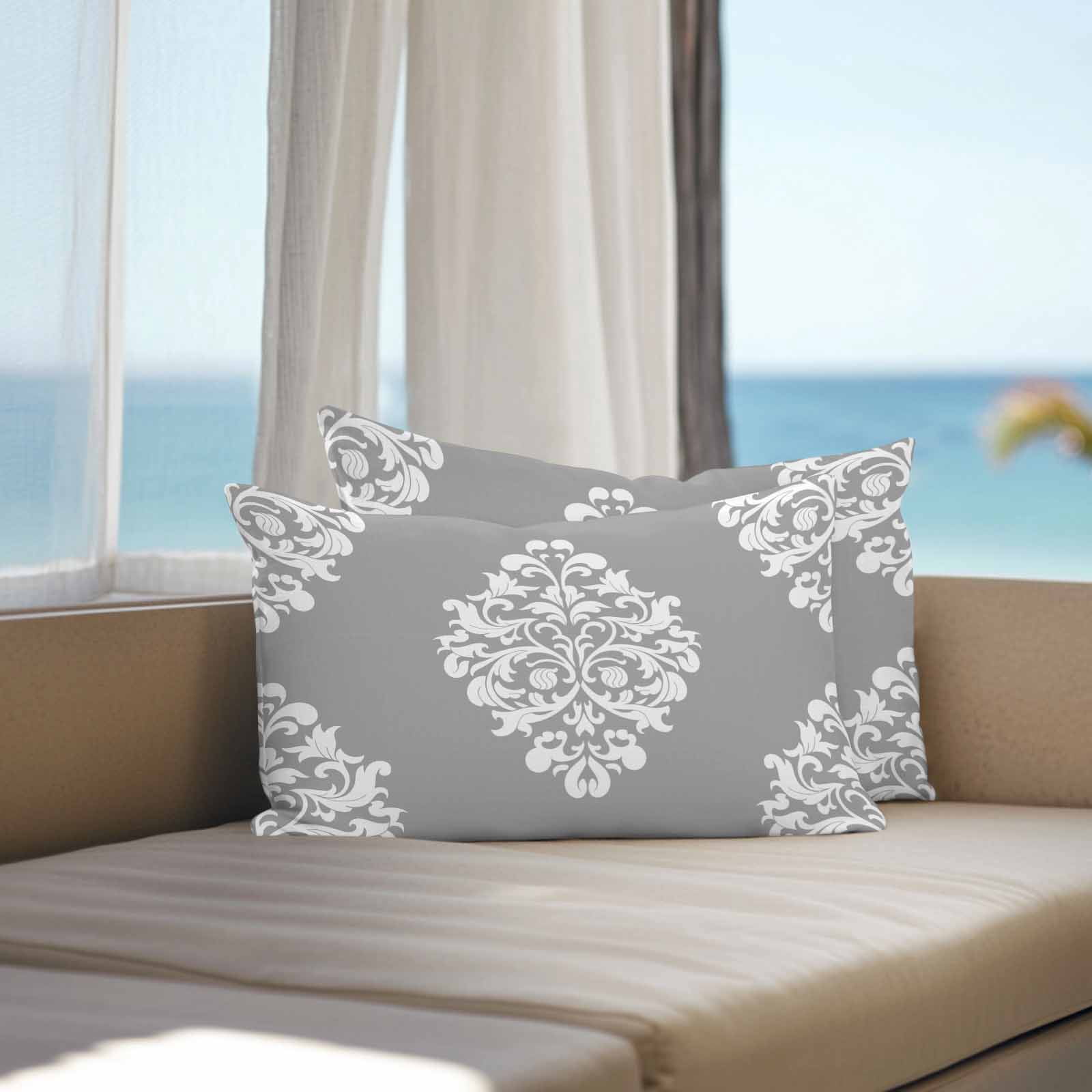 Baroque Grey Outdoor Pillow Covers 20x12 Inch Lumbar Pillow Covers Set of 2 Waterproof Decorative Throw Pillow Cases Vintage Damask Classic Floral Cushion Covers for Patio Furniture Garden Couch Sofa