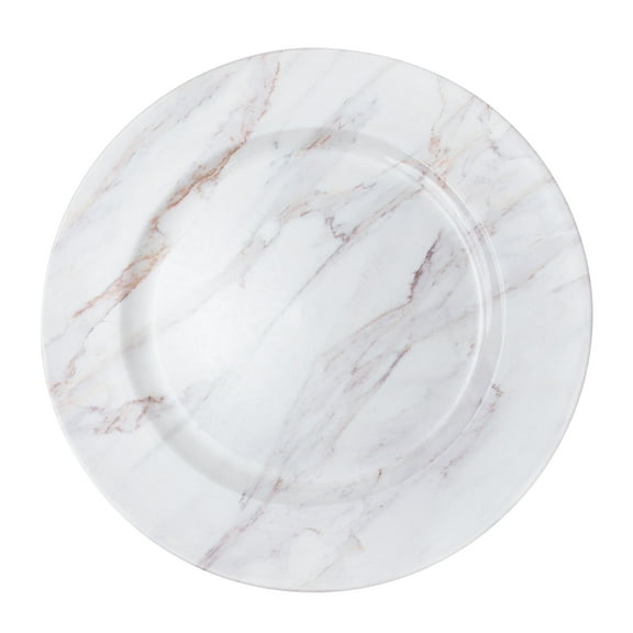 Simply Elegant Marble Plastic Charger Plate | Service Plate for Parties, Dinner, Weddings, Quinceaneras and Events | 13 inch Diameter | White | Set of 24