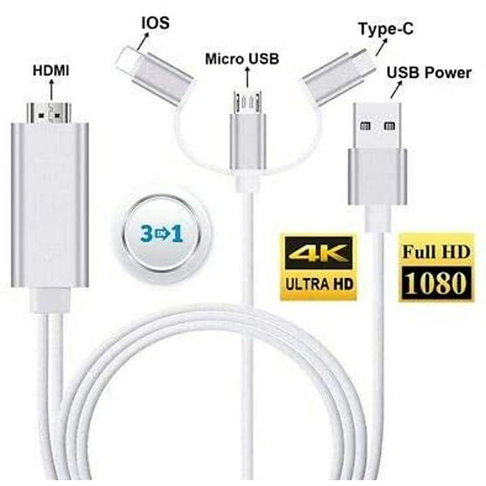 3in1 USB C Type C/Micro USB to HDMI Adapter Cable, Digital HD 1080P
