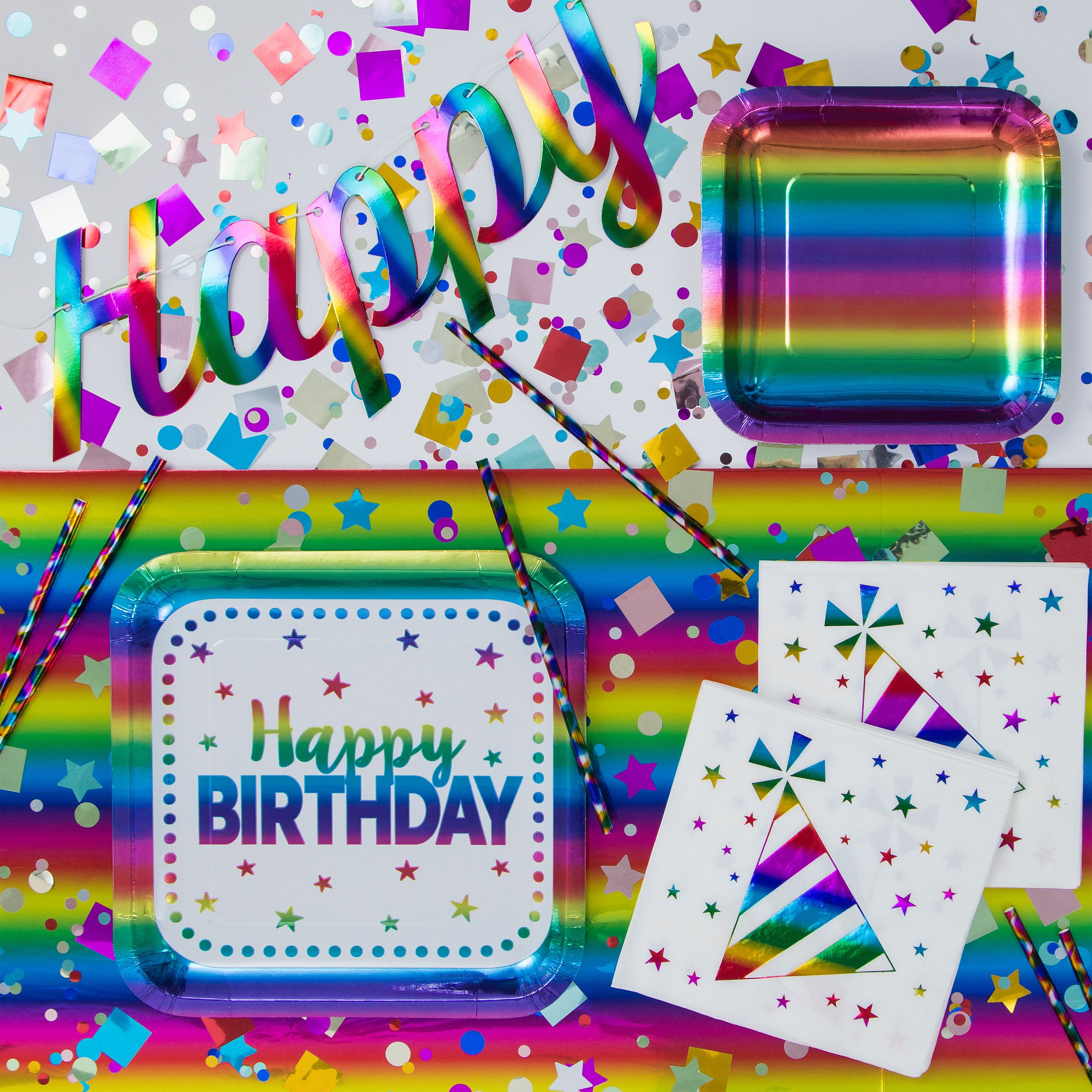 Rainbow Foil Happy Birthday Paper Plates - Walmart.com - Walmart.com