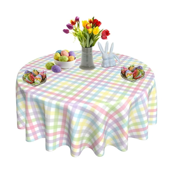 Mantel redondo impermeable SuQKXCo 152 cm a cuadros para Pascua