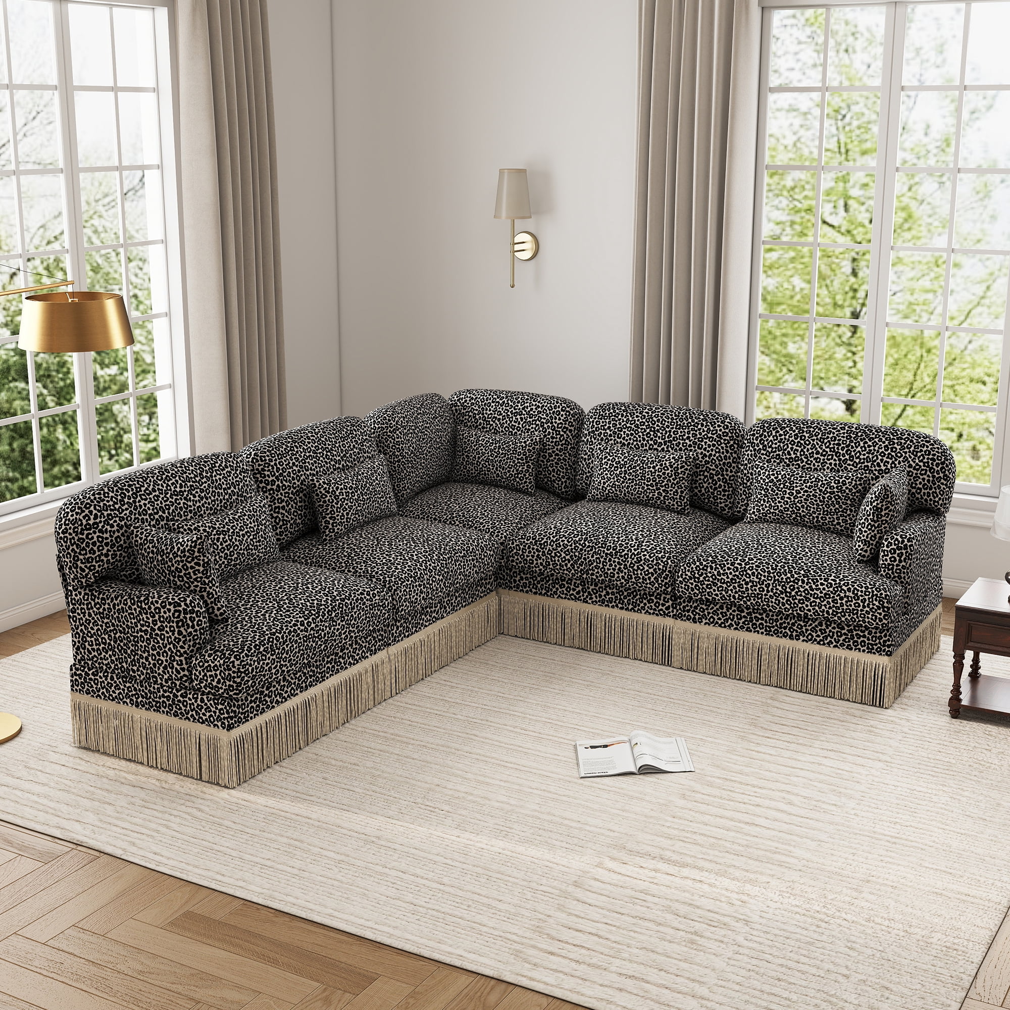 130" L Shaped 5 Seater Modular Sectional Corner Couches with 2 Throw Pillows and 5 Lumbar Pillows