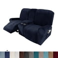 thumbnail image 2 of SHANNA Reclining Loveseat Cover with Middle Console Slipcover, 8-Piece Velvet Stretch 2-Seater Recliner Sofa Covers,Navy Blue, 2 of 13