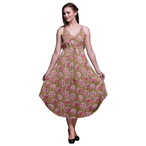 Bimba Floral Women Printed Sleeveless Midi Strappy Bohemian Beach Dress-XX-Large