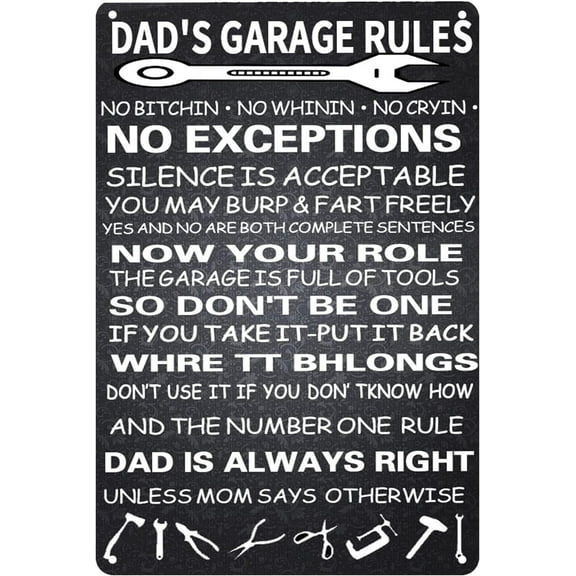 Funny Dad's Garage Rules Metal Tin Sign Wall Décor Garage Quote Sign for Home Garage Men Cave Decor