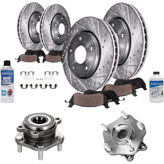 Detroit Axle - Front Rear Drilled Brake Rotors Ceramic Pads Wheel Bearing & Hubs for 14-20 Nissan Rogue 17-22 Rogue Sport: 11.65" Front and 11.50" Rear Rotors