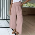 thumbnail image 2 of Wide Leg Pants for Women Elastic High Waist Solid Cotton Linen Pants Casual Baggy Comfy Summer Lounge Trousers Pink, 2 of 5