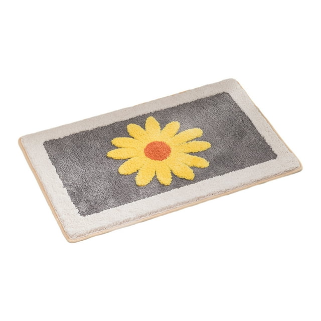 Billuyoard Alfombra de entrada de gran absorbencia con estampado de margaritas, alfombra antideslizante para baño Juegos de accesorios de baño Margarita amarilla gris