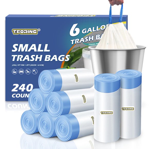 Bolsas de basura T.FORING con cordón de 6 galones, 240 unidades, 22,5 litros