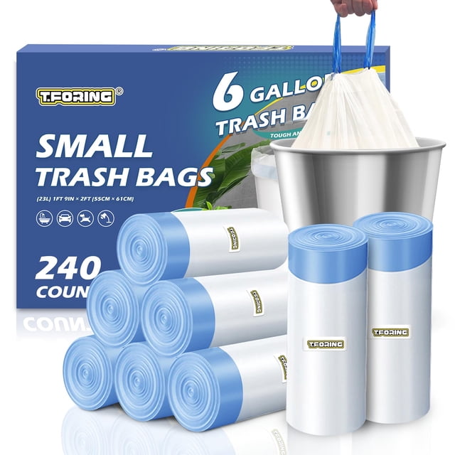 Bolsas de basura T.FORING con cordón de 6 galones, 240 unidades, 22,5 litros