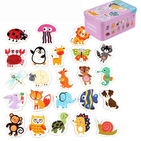 Kids Wooden Peg Puzzles Play Set, Animals, Fruit, Vegetables, Traffic, Learning Montessori Toy Gift for 1, 2, 3 Year Olds, Toddlers Baby Girls (Best Puzzles For 5 Year Olds)