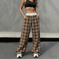 thumbnail image 3 of Iyufng Plus Size Women Checkered Wide Leg Pants Summer Elastic Waistband Casual Trousers, 3 of 7