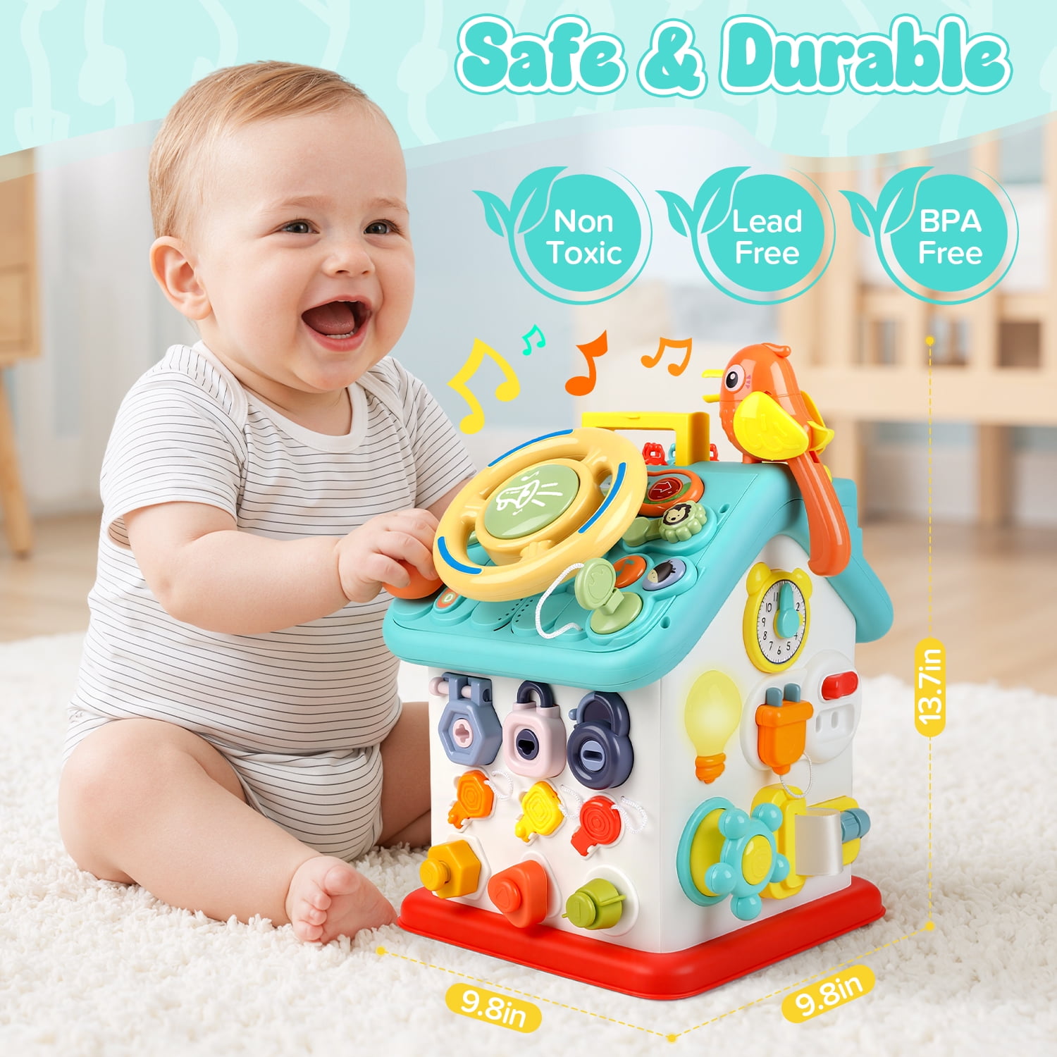 Beefunni Montessori Toddler Toys for 1 Year Old – Musical Learning House, Educational Baby Toys for Boys & Girls, Early Learning Activity Cube, Sensory Toys for Toddlers Ages 6–36 Months