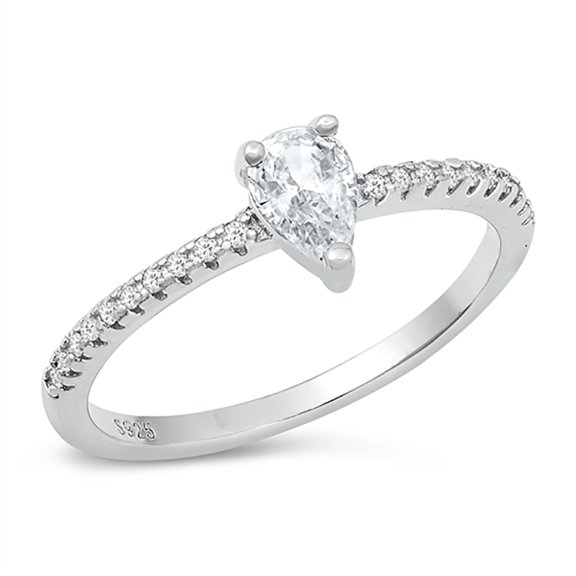 All in Stock Clear Teardrop Cubic Zirconia Solitaire Cute Ring 925 Sterling Silver Size 9