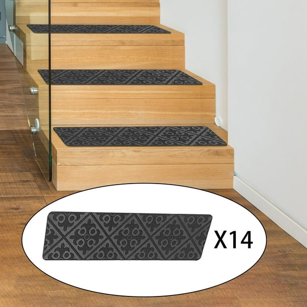 Peldaños de alfombra perfecl 14 en Paquete protectores de escaleras interiores gris