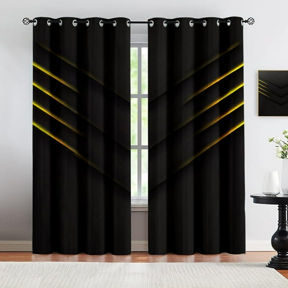 Modern Luxury Black Gold Line Art Curtains For Bedroom, Fashion Creativity Curtains Drapes, Thermal Insulated Blackout Curtains Home Decor For Living Room Office 42"W x 84"L (Pack of 2)