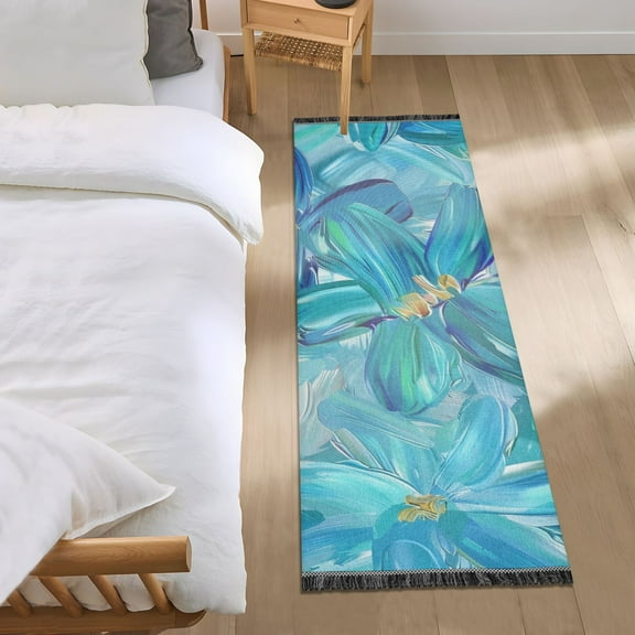Turquoise and Blue Flowers Runner Area Rug 2x6 Soft Non-Slip Washable Bedside Carpet for Hallway Bedroom Living Room Home Decor