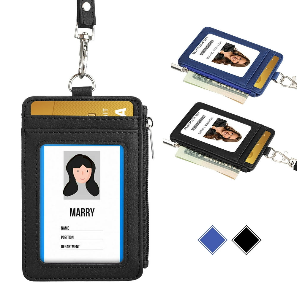 EEEkit ID Badge Holder with 20inch PU Neck Lanyard, 3 Back Card Slots