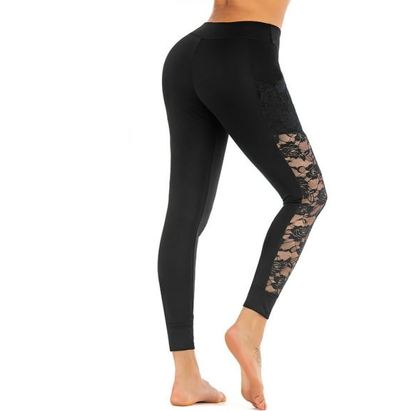SELONE Gym Leggings for Women Lace with Pockets High Waist Yogalicious Fashion Utility Dressy Everyday Soft Capris Leggings for Women Capri Jeggings for Women Athletic Leggings for Women 33-Black L