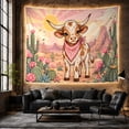 thumbnail image 6 of Spotted Calf with Paisley Bandana on Sandy Desert Mesa, Whimsical Folk Art for Teen Girls, Western Ranch Decor, Birthday Gift, Tapestry Wall Hanging for Bedroom and Dorm, 6 of 7