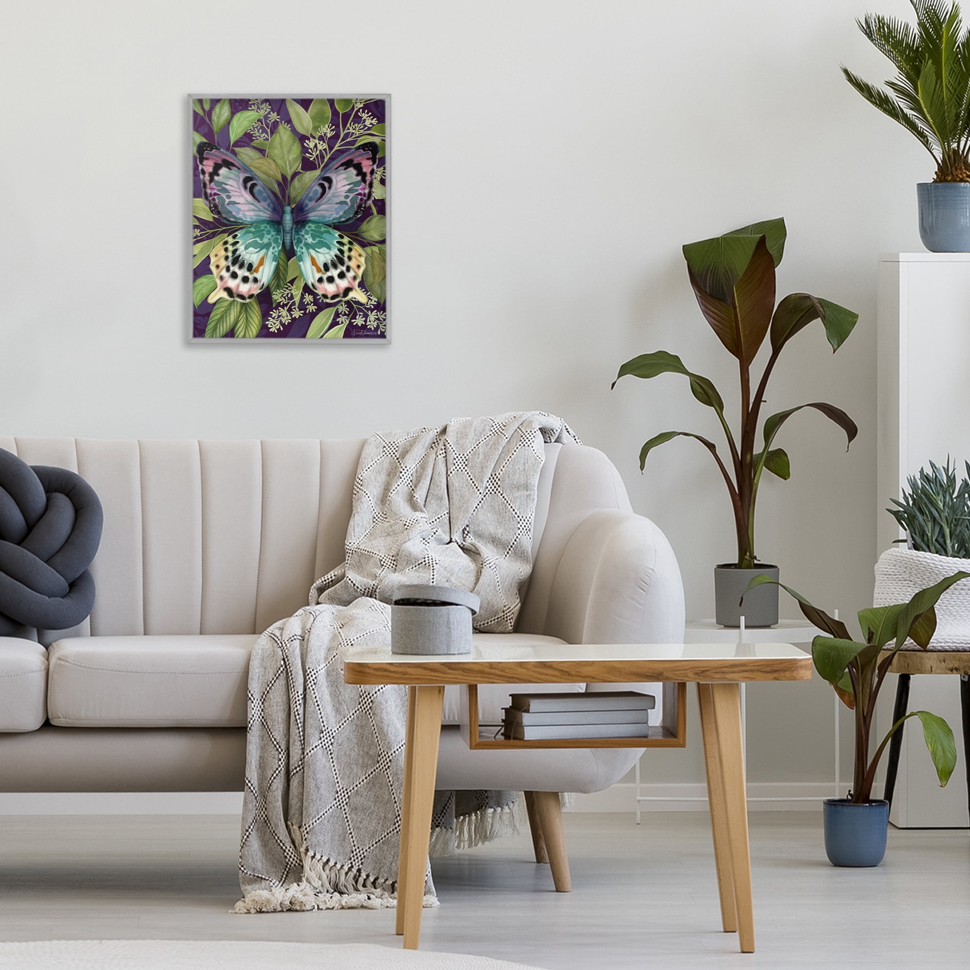 Stupell Industries Midnight Garden Butterfly Gray Framed Giclee Art, design by Nicole Tamarin