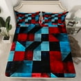 thumbnail image 2 of Red Black Blue Bed Sheets Set Queen Size,Geometric Abstract Aesthetic Bedding Set Adults Room Decor,Retro Grunge Colorful Sheets Geometry Fitted Sheet Set 4Pcs, 2 of 7