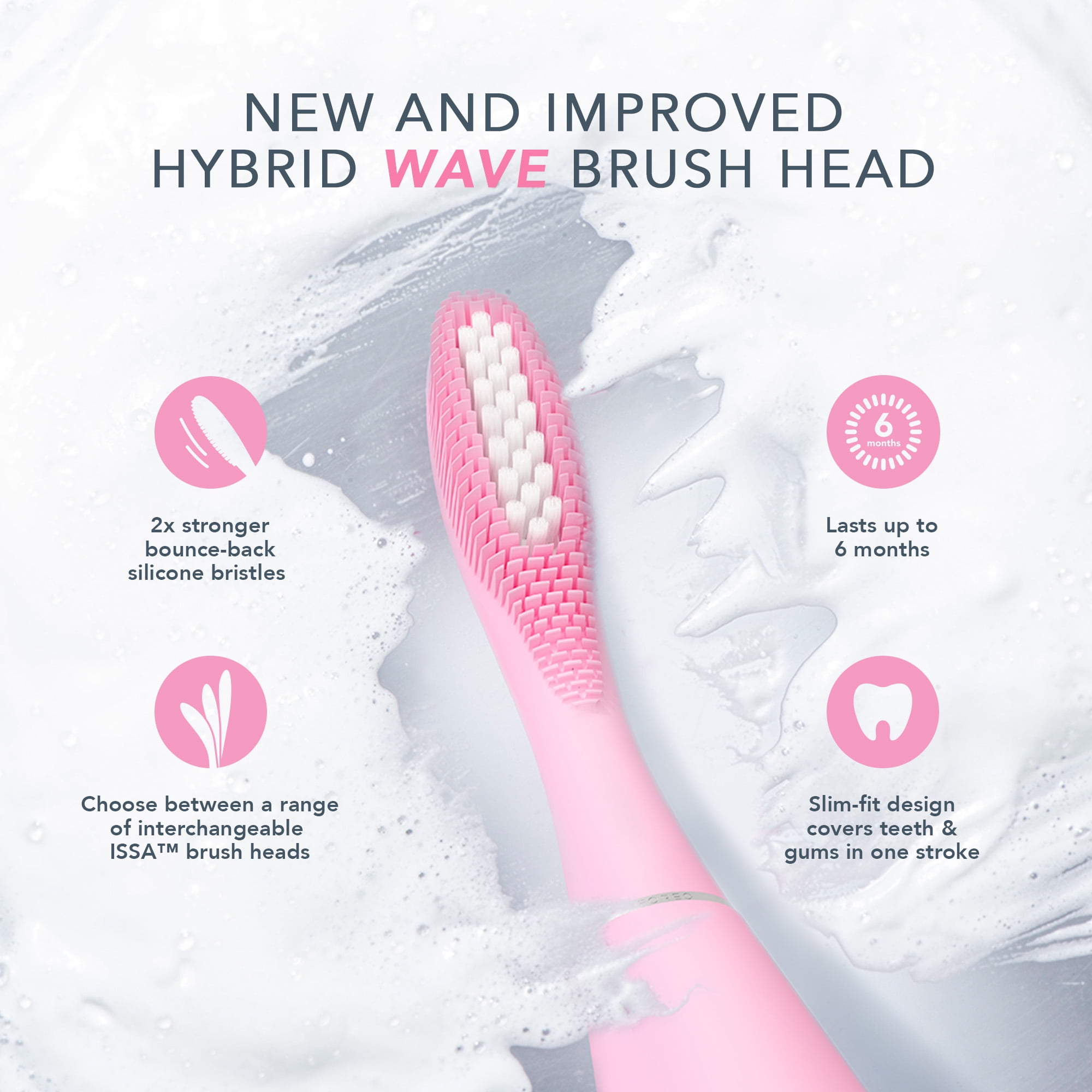 FOREO ISSA 3 Electric Toothbrush Bundle with 4-in-1 Ultra-Hygienic Silicone Cleaning and 2 Brush Heads, Pink