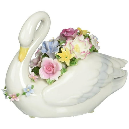- cosmos 80105 fine porcelain swan with flowers musical figurine, 6-inch