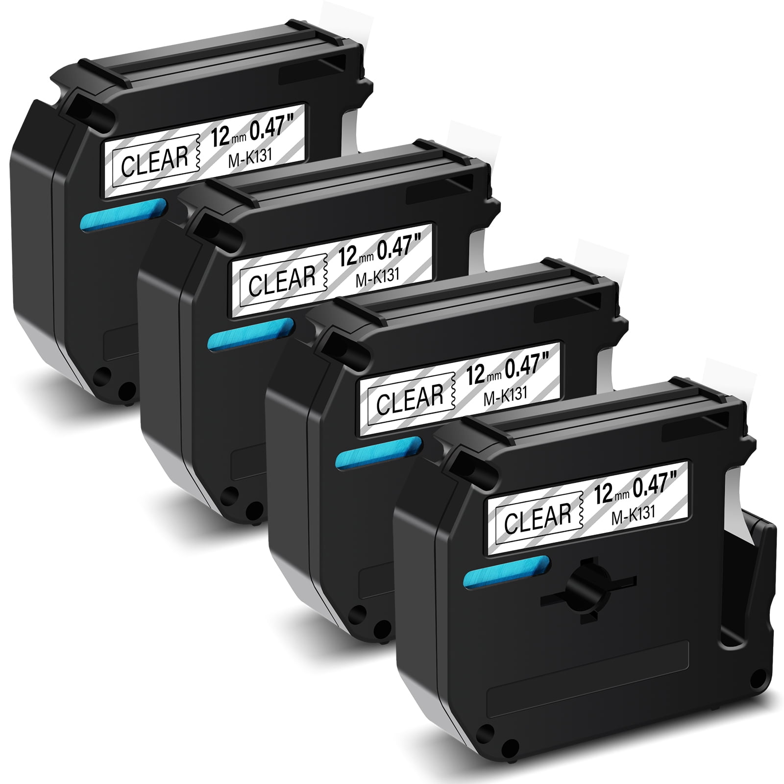 GREENCYCLE 4PK 12mm 8m Black on Clear MK131 M131 M-K131 Label Tape Compatible for Brother P-touch PT-100 PT-110 PT-65 PT-70 PT-80 PT-88 PT-90 Label Maker