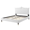 thumbnail image 6 of Platform Bed Frame, Nailhead, Queen Size, White, Velvet, Modern Contemporary, Bedroom Master Guest Suite Room, 6 of 10