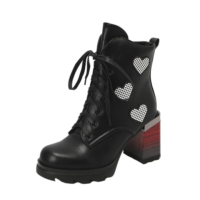 NECHOLOGY Botas Mujer Adulto Femenino Zapatos Botines de mujer Botines de mujer Otoño e Invierno tendencia de moda cambio Gradual estampado de cómodo tacón cuadrado tacón grueso (Black, 7)