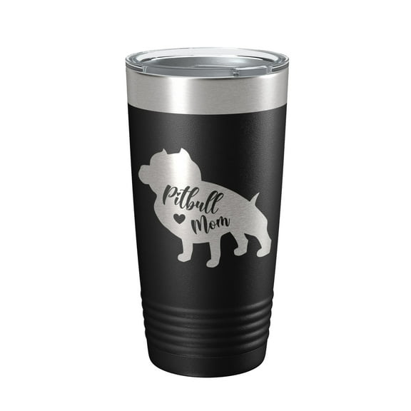 Pitbull Mom Tumbler Dog Travel Mug Gift Insulated Laser Engraved Coffee Cup Pit Bull 20 oz Black