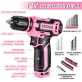 thumbnail image 3 of Juego de herramientas DEKOPRO, taladro inalámbrico rosa de 12 V para reparación del hogar para mujeres, 3 of 7