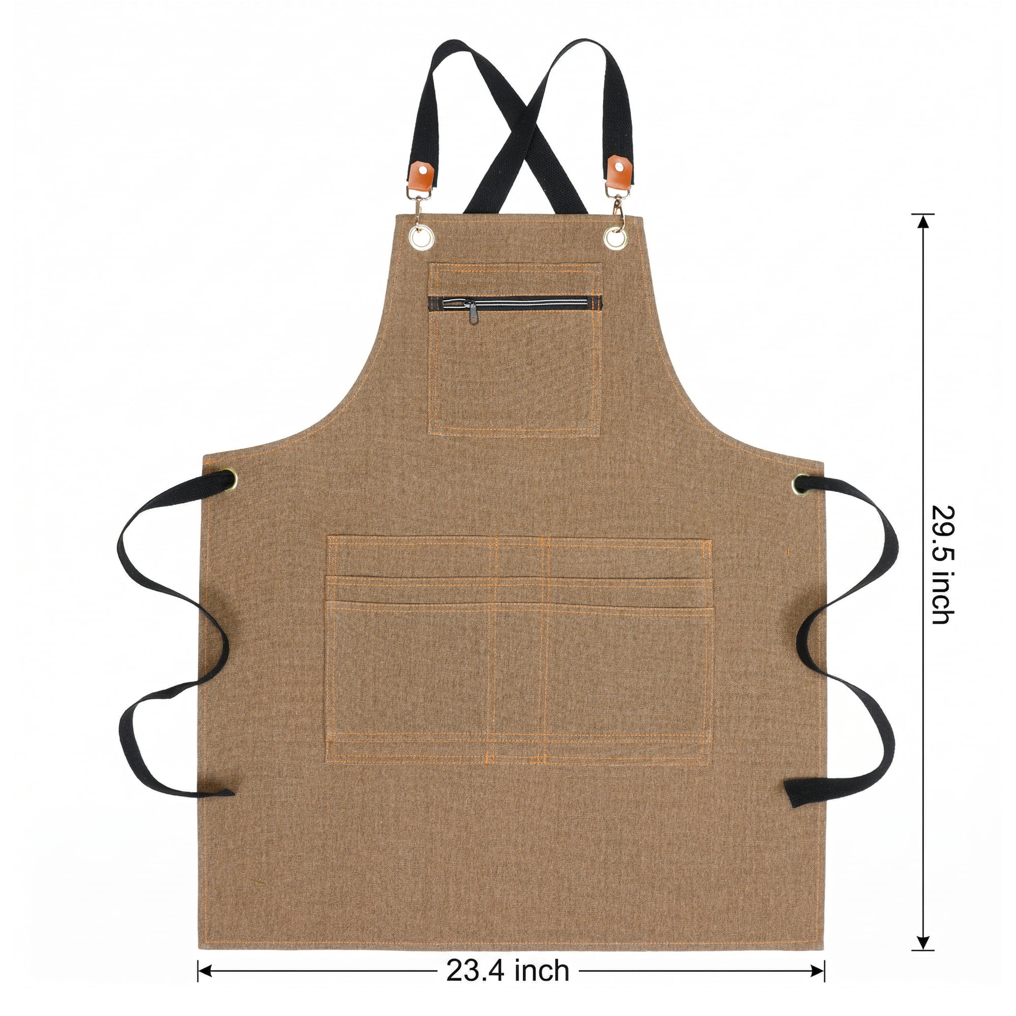 Unique Bargains Aprons with Pockets Adjustable Long Waist Cooking Apron Durable Brown