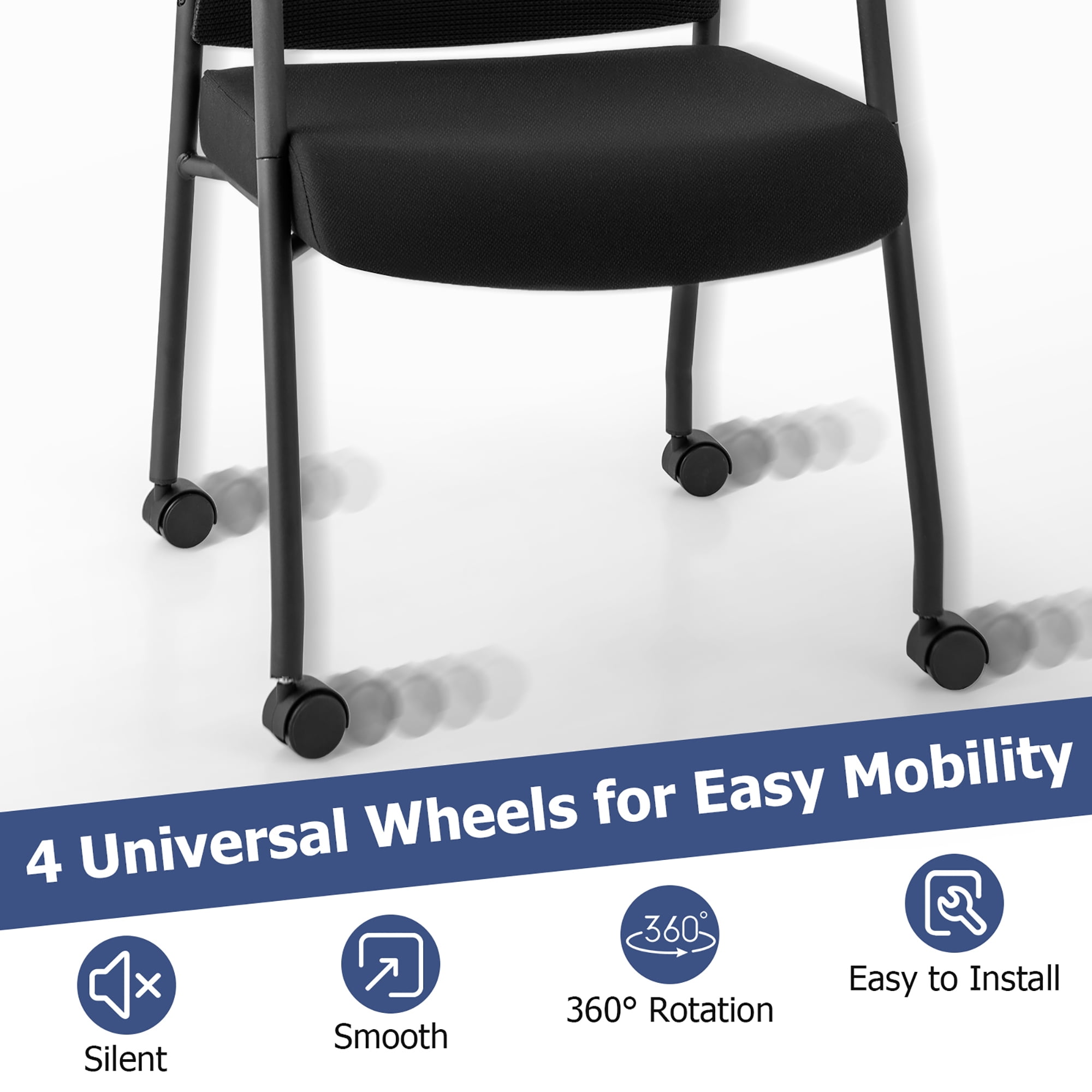 Gymax 2 Pcs Office Guest Chairs on Wheels w/ Metal Frame & Armrests Mesh Back Office