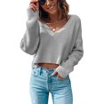 thumbnail image 2 of Suéter De Punto Para Mujer, Jersey De Manga Larga De Color Puro Para Mujer, Cuello En V Transpirable Para Otoño ANGGREK Otros, 2 of 6