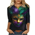 thumbnail image 3 of QATAINLAV Mardi Gras T Shirts for Women Carnival 3/4 Sleeve Pullover Fashionable Casual Round Neck Tunic Going Out Party Multicolor XXL, 3 of 6