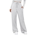 thumbnail image 2 of Women's Drawstring Waist Pants, Solid Color High Waist Loose Wide Leg Trousers, Adjustable Casual Pants for All-Day Comfort or Travel, Light Gray - S, 2 of 7