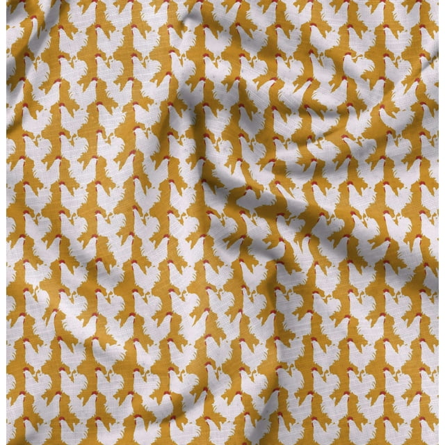 Soimoi Orange Rayon Crepe Fabric Hen Bird Printed Craft Fabric by the Yard 46 Inch Wide